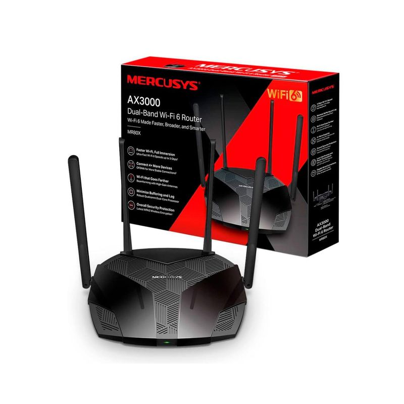 MERCUSYS - Router Mercusys Wi-Fi 6 AX3000 Doble Banda Modelo MR80X