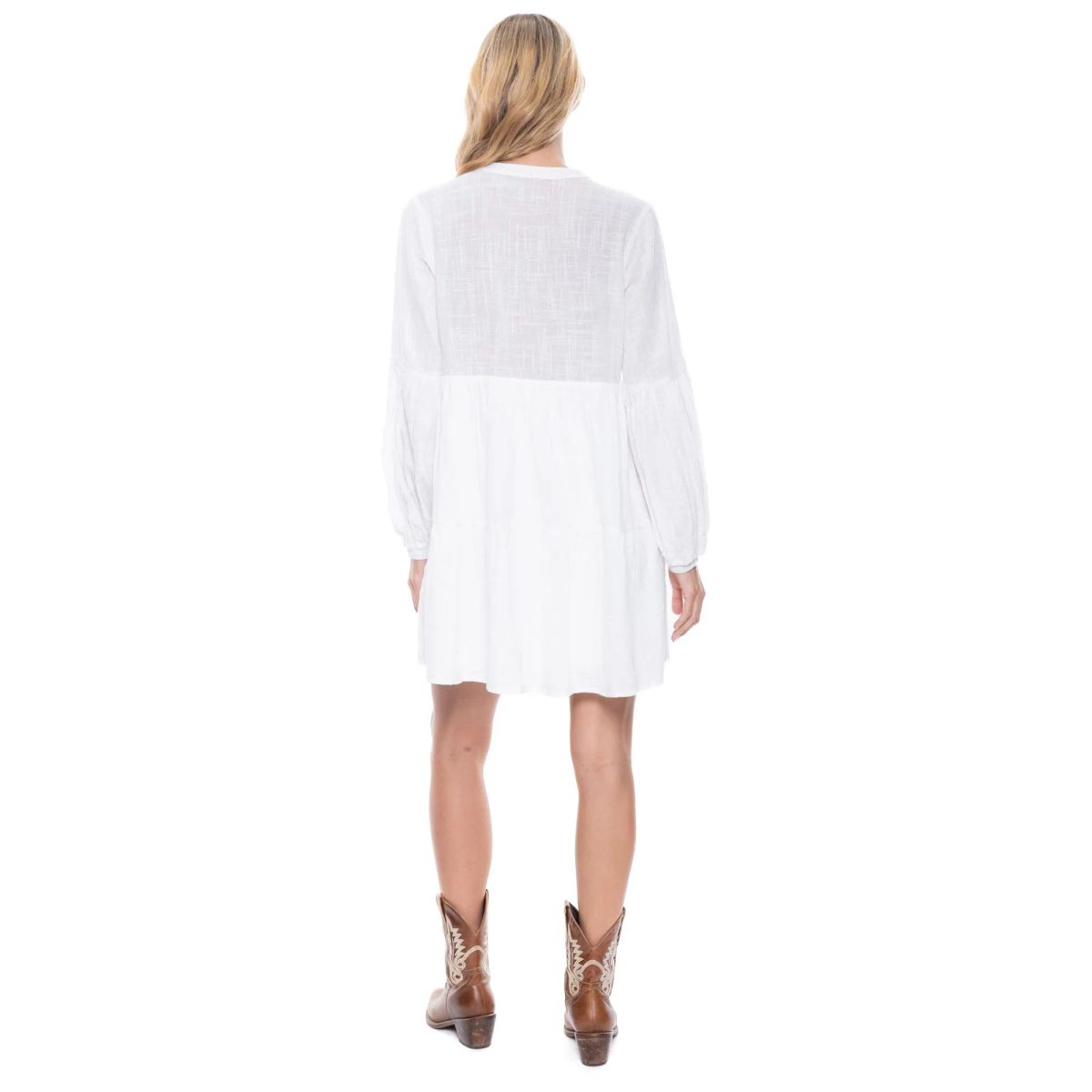 COLOR BLUE - Vestido Corto Manga Larga Con botones Delanteros