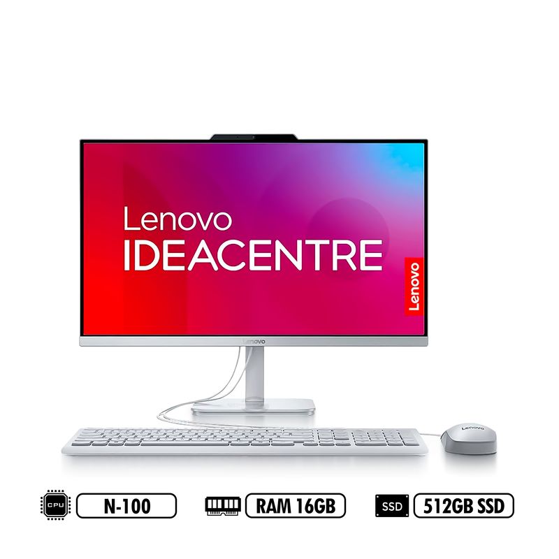 LENOVO - AIO LENOVO 238 FHD A100 INTEL N100 RAM 16GB DDR5 512GB SSD BLANCO