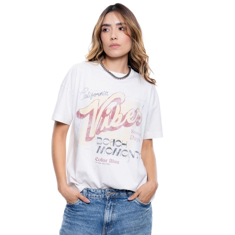 COLOR BLUE - Camiseta Manga Corta Con Estampado En Frente