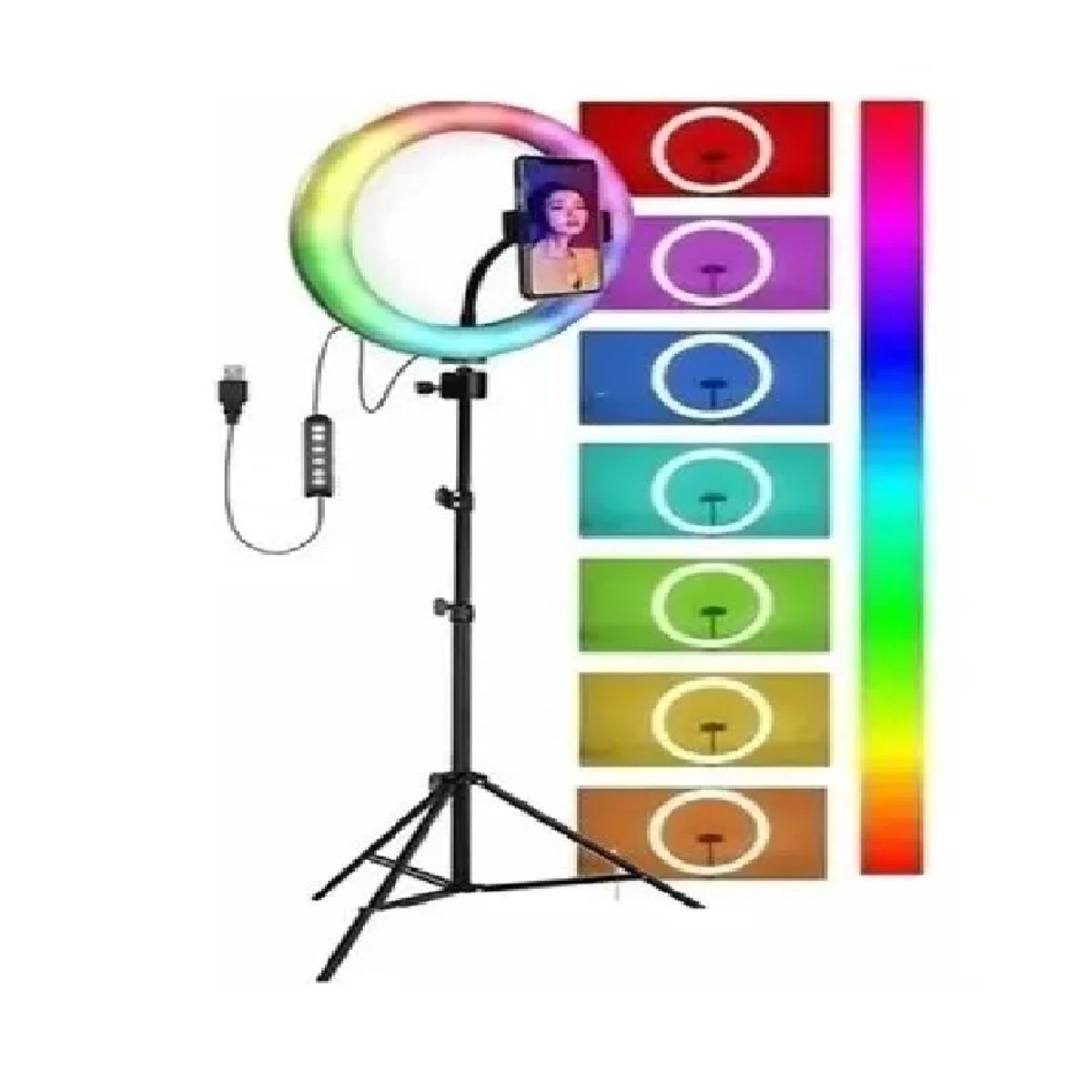 SKY - Aro De Luz 26 Cm Con Trípode Profesional 2 M De Altura Rgb Color