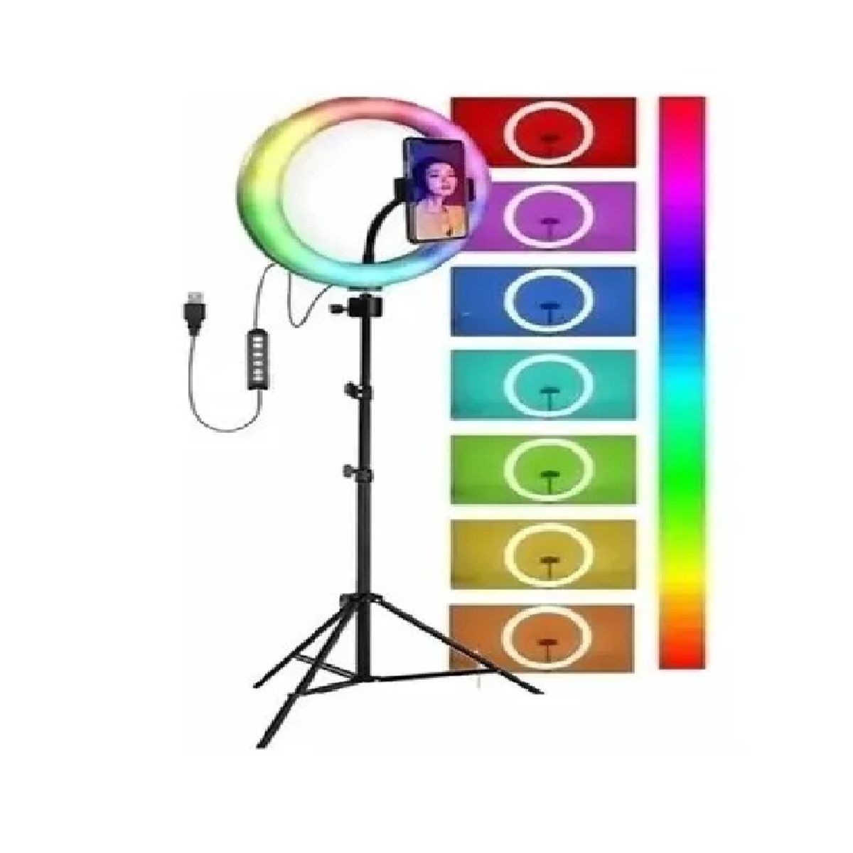 SKY - Aro De Luz 26 Cm Con Trípode Profesional 2 M De Altura Rgb Color