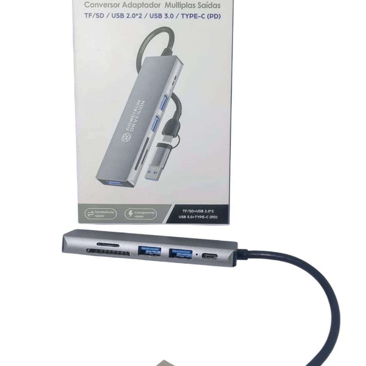 GENERICO - HUB 6 EN 1 CONVERSOR MULTISALIDAS TIPO C , USB 2.0 USB 3.0 + USB GRIS