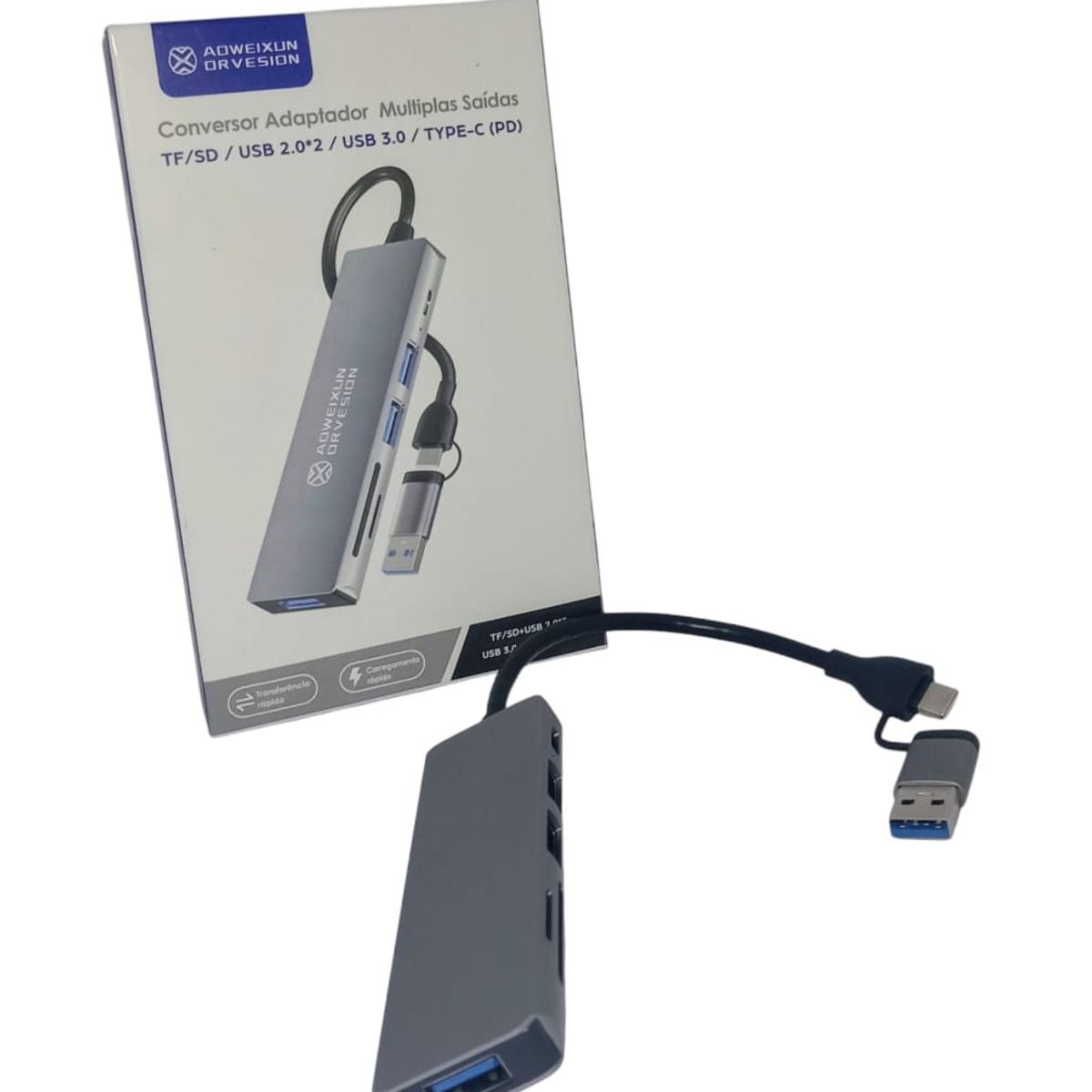 GENERICO - HUB 6 EN 1 CONVERSOR MULTISALIDAS TIPO C , USB 2.0 USB 3.0 + USB GRIS