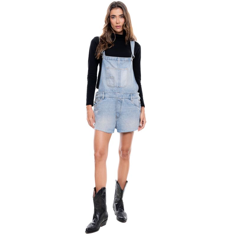COLOR BLUE - Overall Corto Con Ruedo Al Corte