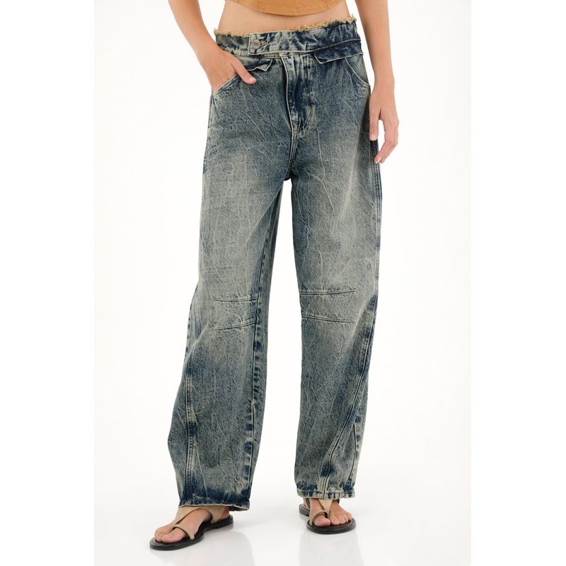 TENNIS - Jean Horseshoe de tiro bajo con jota asimétrica para mujer