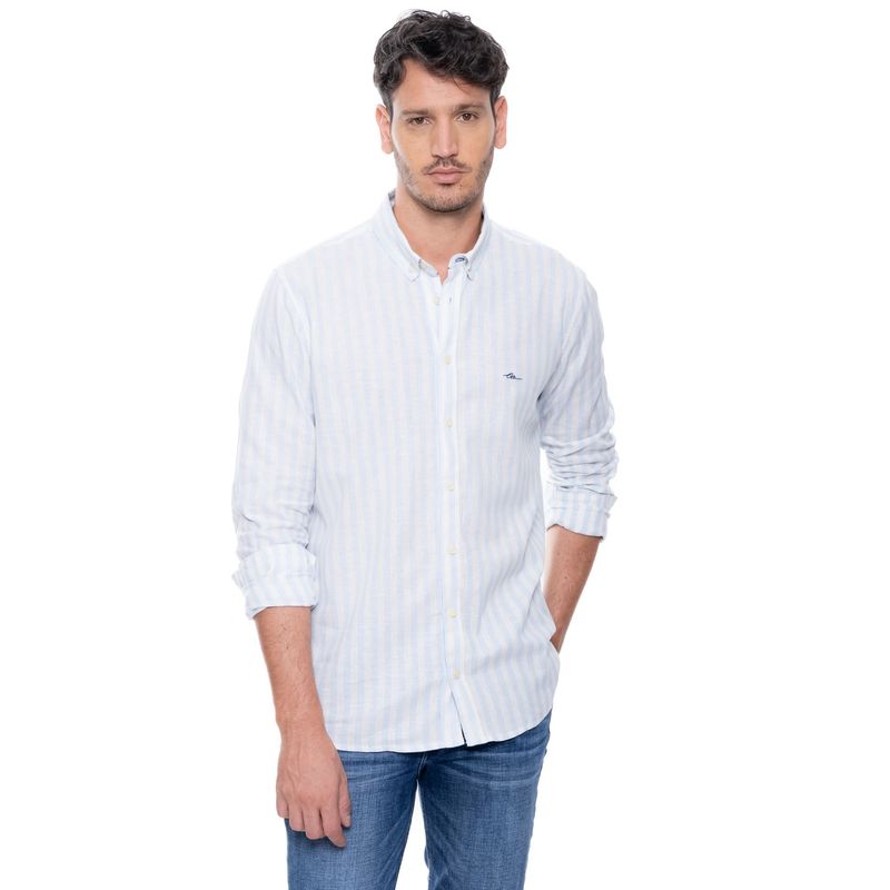 COLOR BLUE - Camisa Manga Larga A Rayas