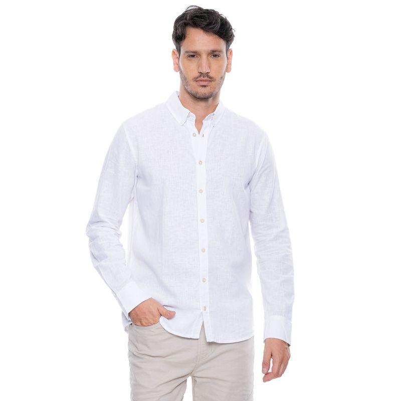 COLOR BLUE - Camisa Manga Larga En Lino