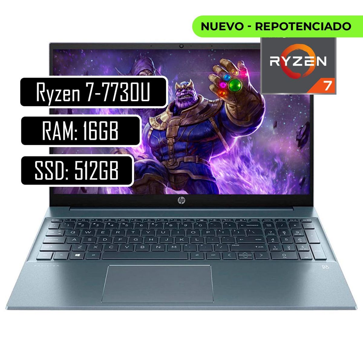 HP - PORTATIL HP 15 - AMD RYZEN 7 7730U - RAM 16GB DDR4 - 512GB SSD - WIN11.
