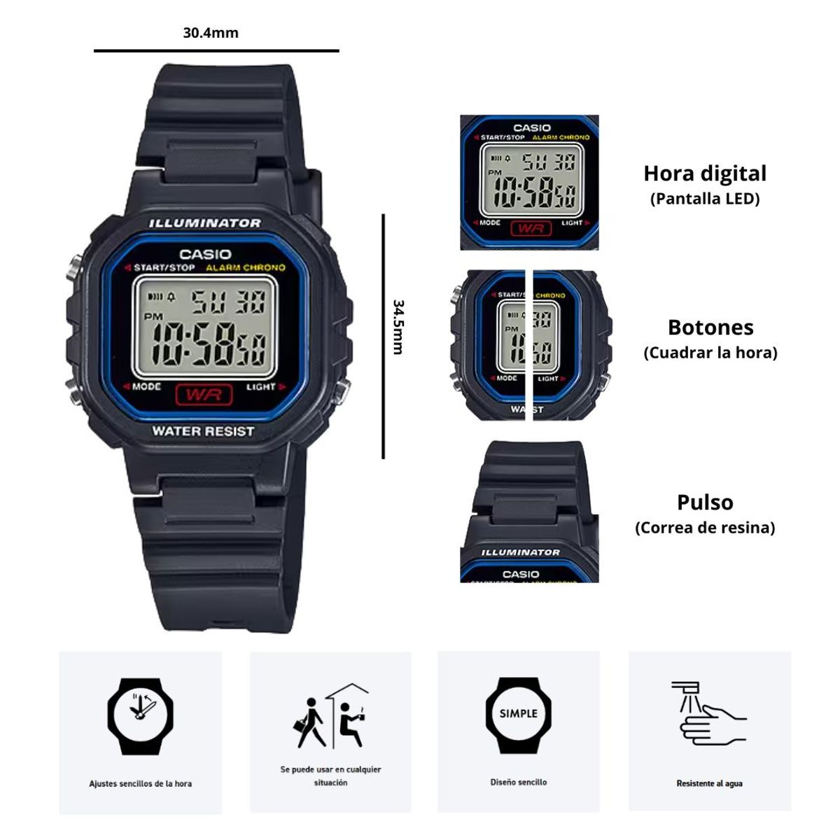 CASIO - Reloj Casio Modelo LA-20WH-1C Diseño Deportivo