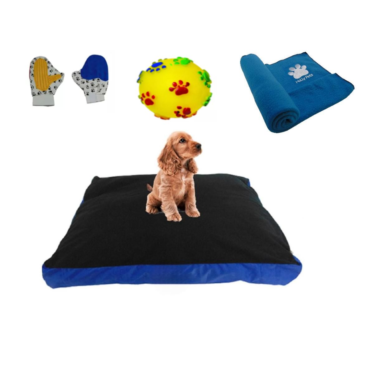 HALLY PET - Colchon Lavable Mediano+Cobija Med+Juguete+Guante Azul Claro