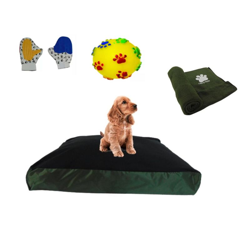 HALLY PET - Colchon Lavable Mediano+Cobija Mediana+Juguete+Guante Verde
