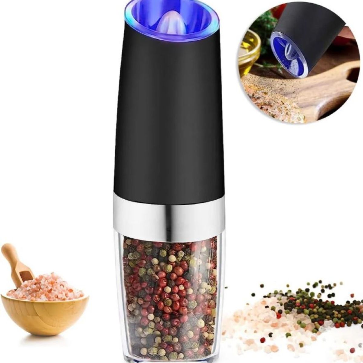 ZHOPI CO - Molino Electrico Para Especias Sal Pimienta Por Gravedad Led
