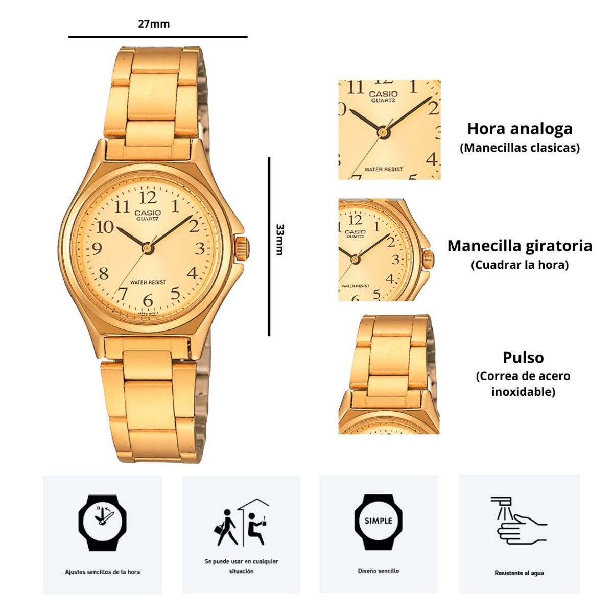 CASIO - Reloj Casio Modelo LTP-1130N-9B Diseño Elegante