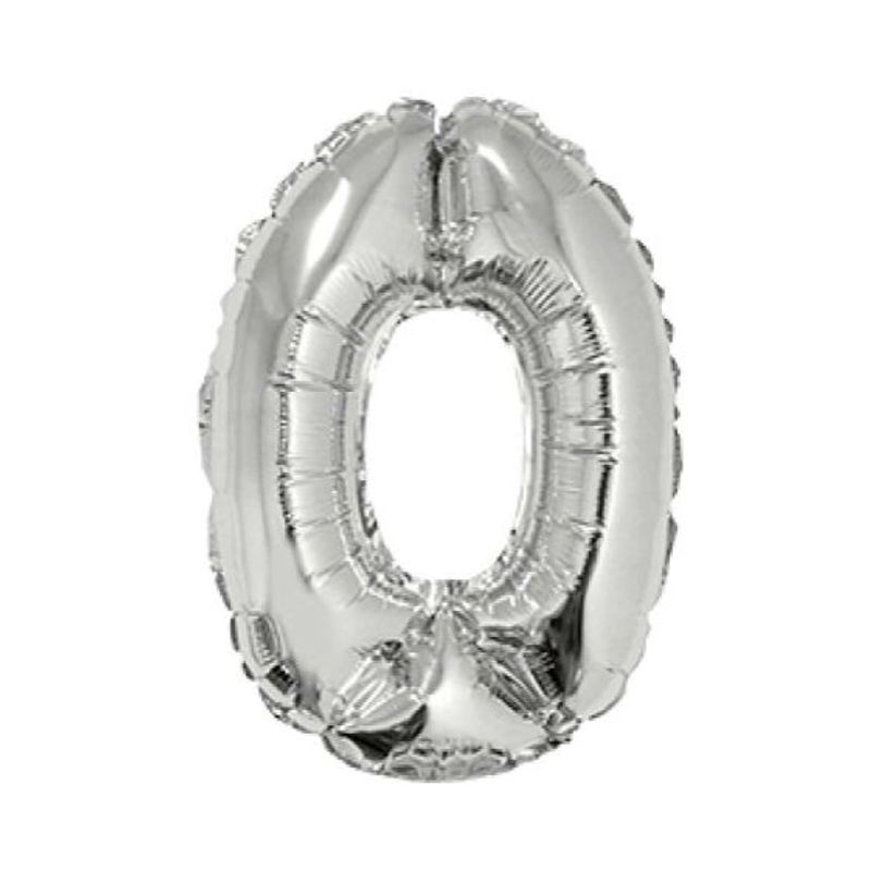 GENERICO - GLOBO METALIZADO NUMERO 0 PLATEADO 16"