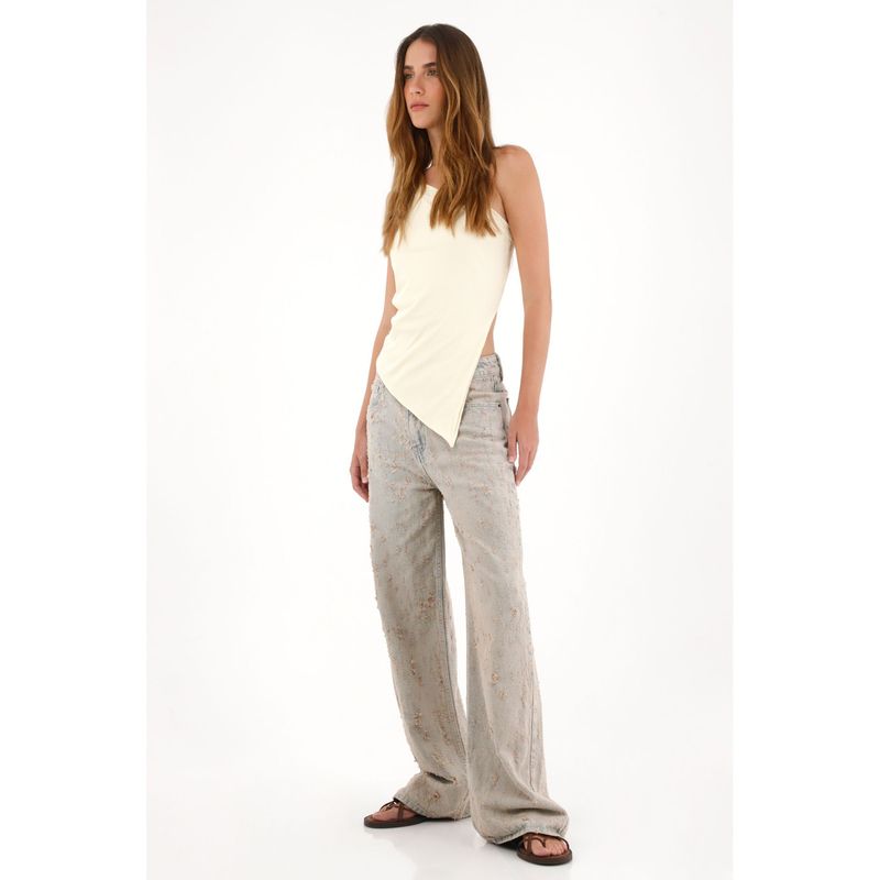TENNIS - Jean Wide Leg de tiro alto con desgastes y textura para mujer