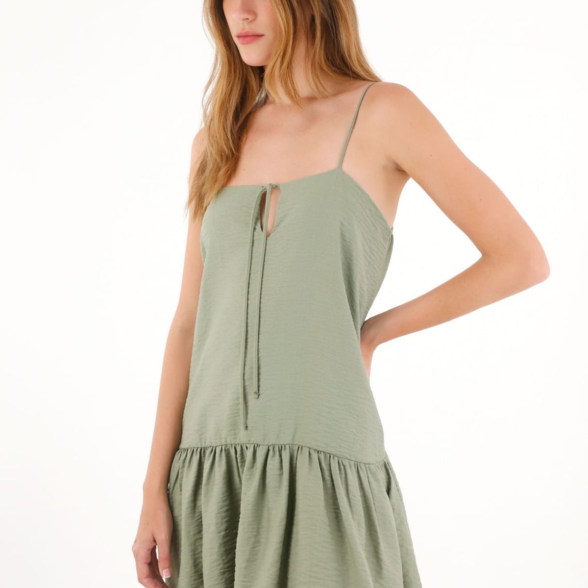 TENNIS - Vestido corto de tela con textura verde para mujer