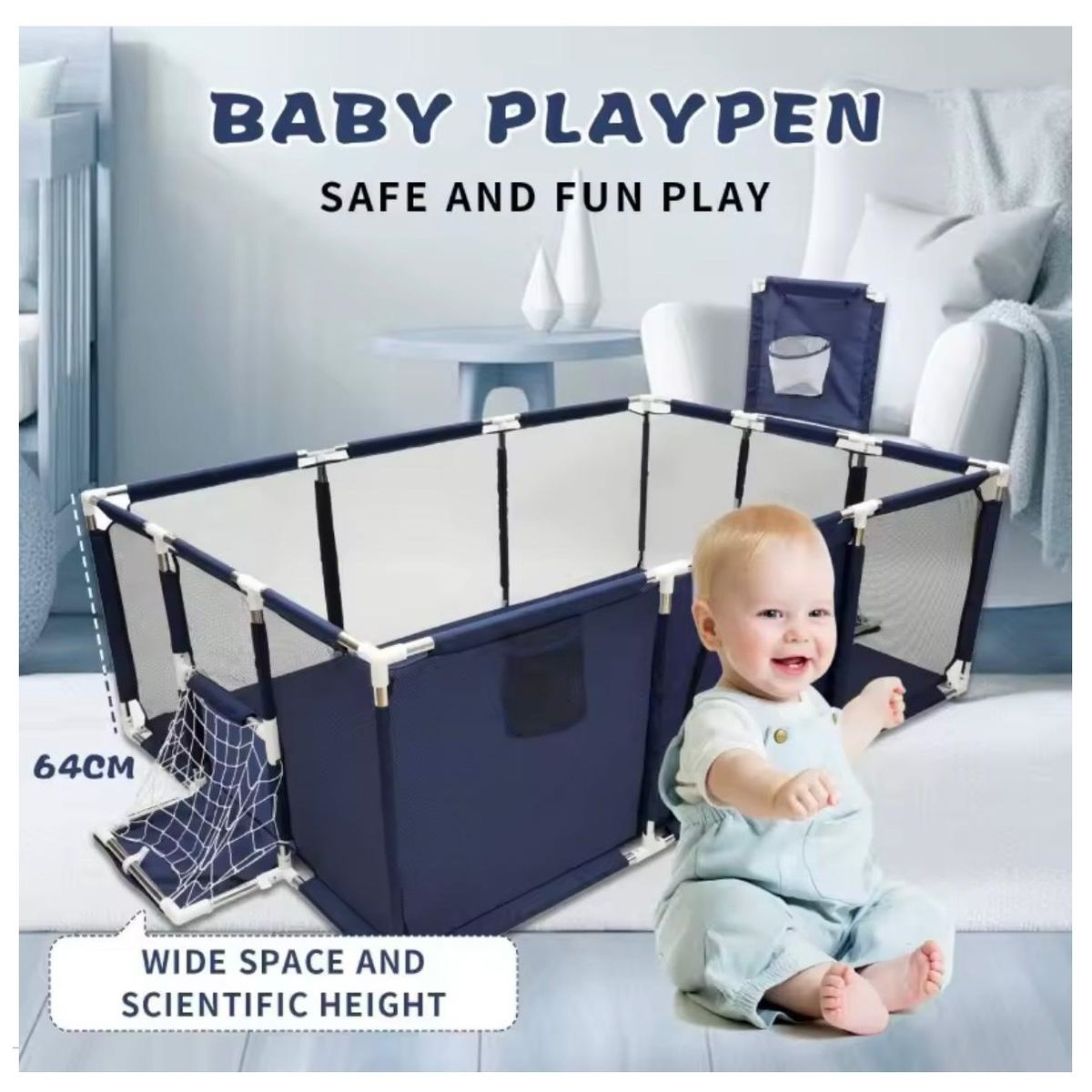 GENERICO - Corral Juegos Niños 180cm X 126cm Cesta Arcos Futbol Pelotas