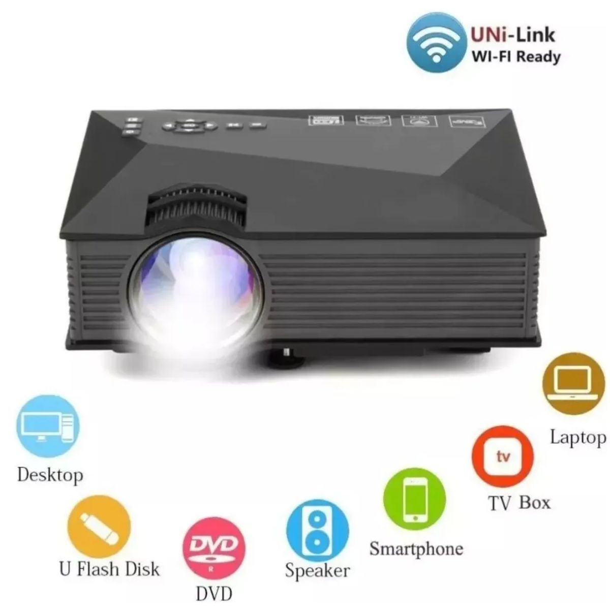 GENERICO - Mini Proyector Led Hd 1080p Wifi Hdmi Usb Sd Wifi 1200 Lumen Uc68s 52 Bits