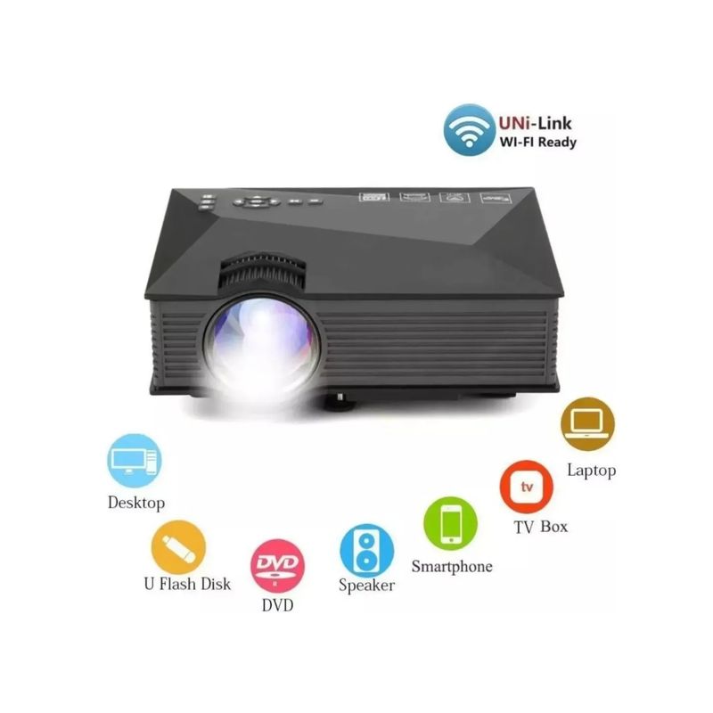 GENERICO - Mini Proyector Led Hd 1080p Wifi Hdmi Usb Sd Wifi 1200 Lumen Uc68s 52 Bits