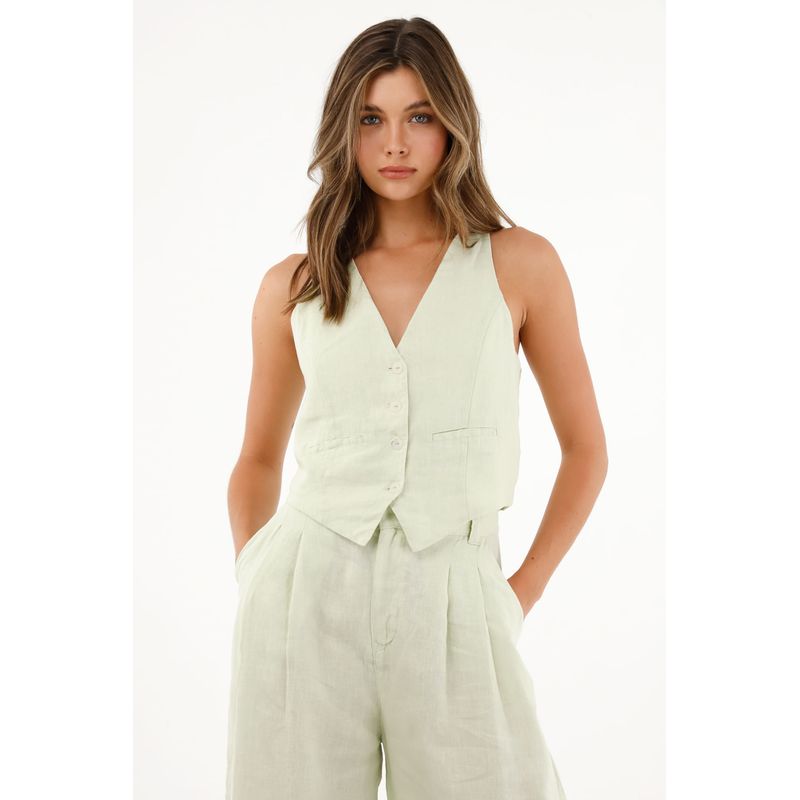 TENNIS - Chaleco en lino verde para mujer
