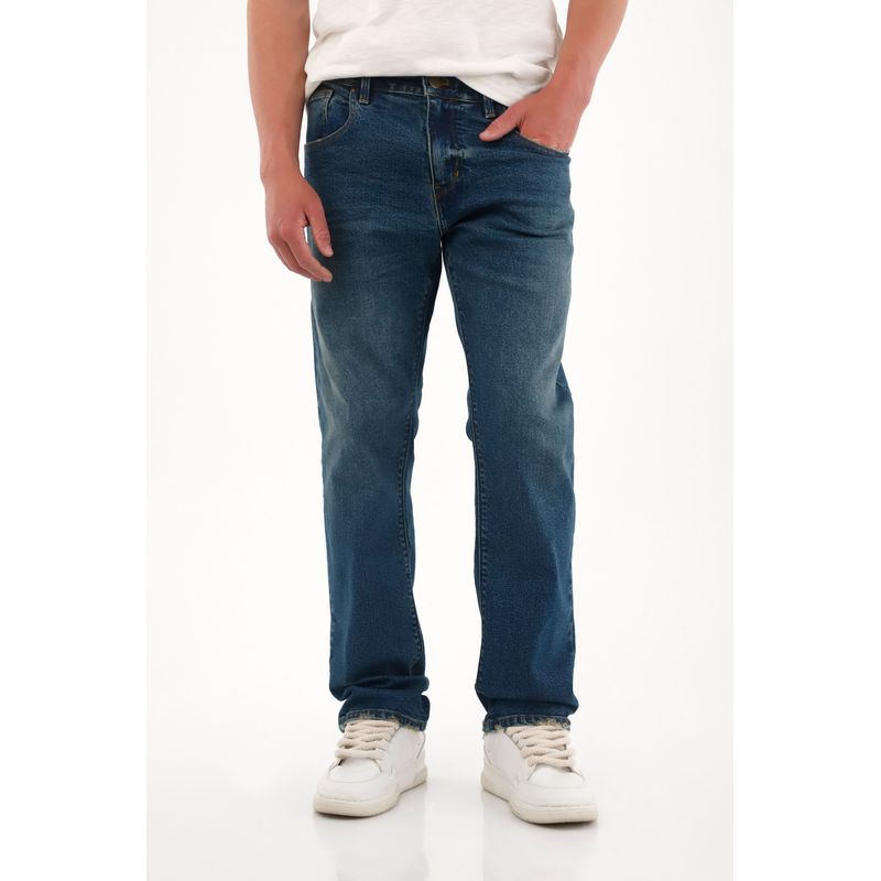 TENNIS - Jean Recto tiro medio con arrugas 3D para hombre