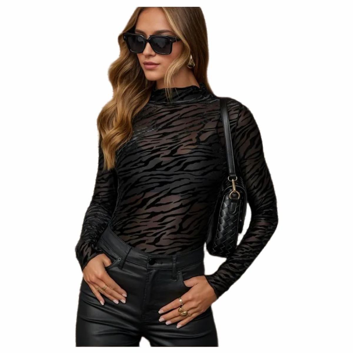 RAINBOW MODA - Blusa Mujer Animal Print Transparencia estampado negra