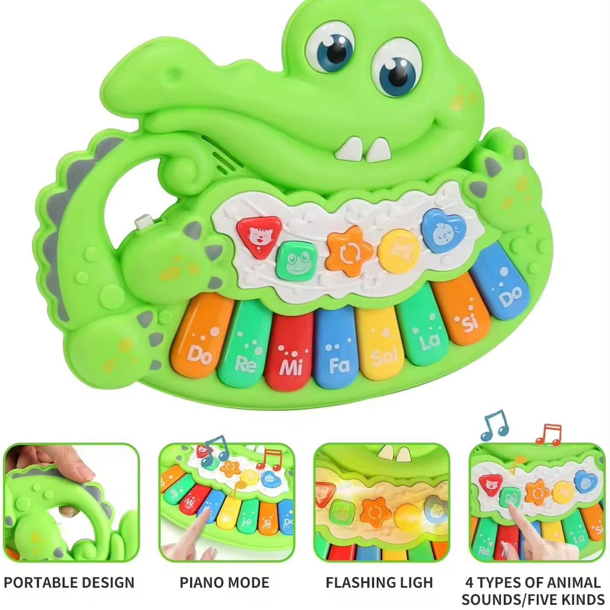 GENERICO - Piano Musical Infantil Cocodrilo Con Sonidos Luces Didáctico