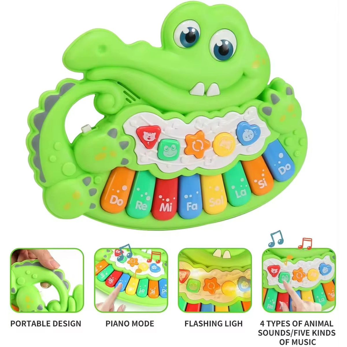 GENERICO - Piano Musical Infantil Cocodrilo Con Sonidos Luces Didáctico