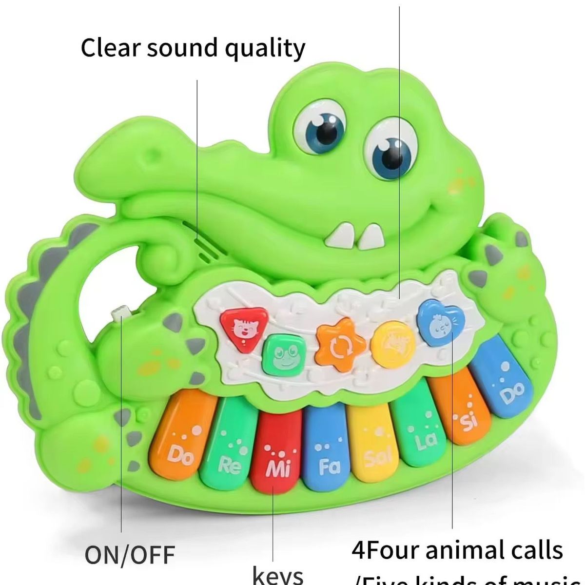 GENERICO - Piano Musical Infantil Cocodrilo Con Sonidos Luces Didáctico