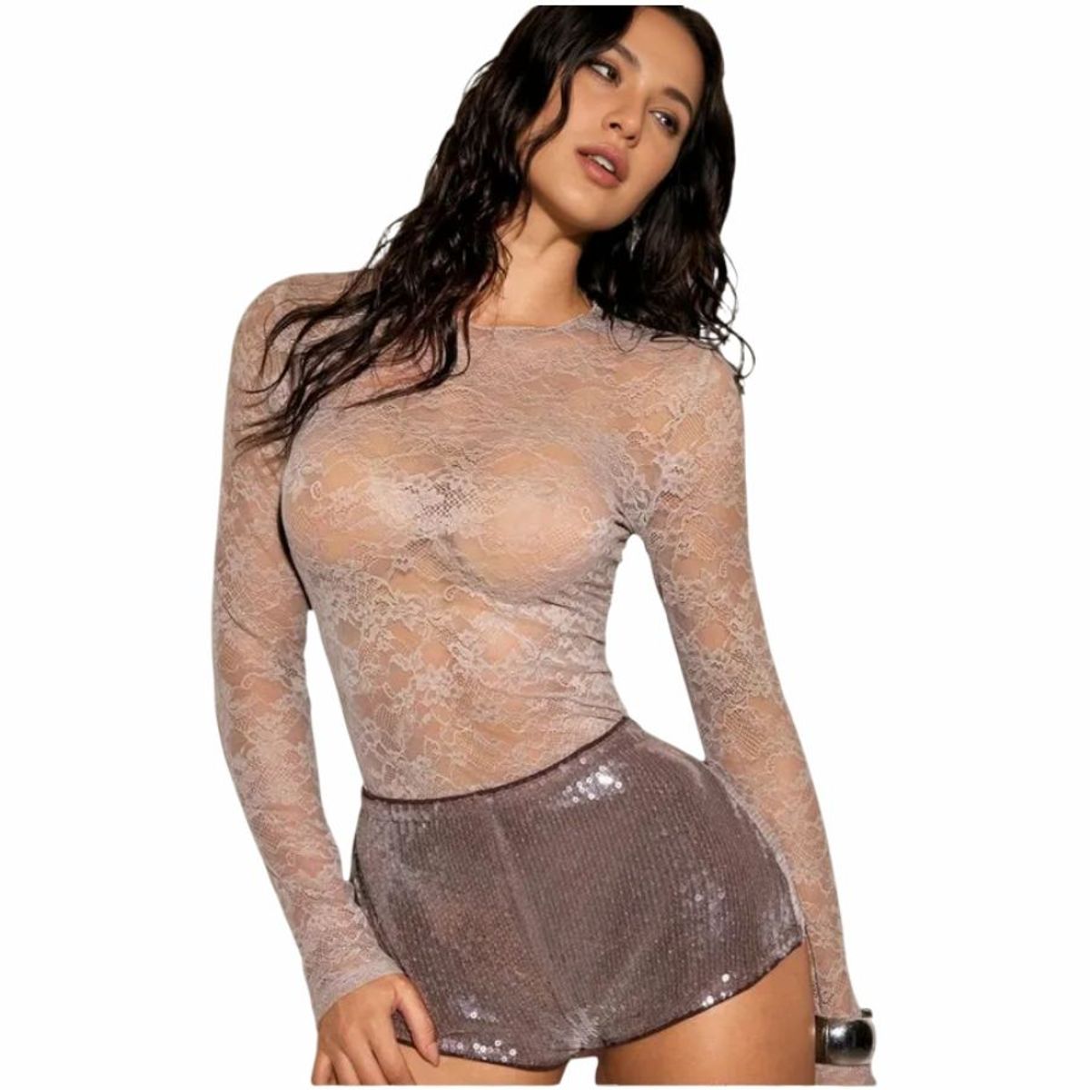 RAINBOW MODA - Blusa Encaje Mujer Manga Larga Elegante