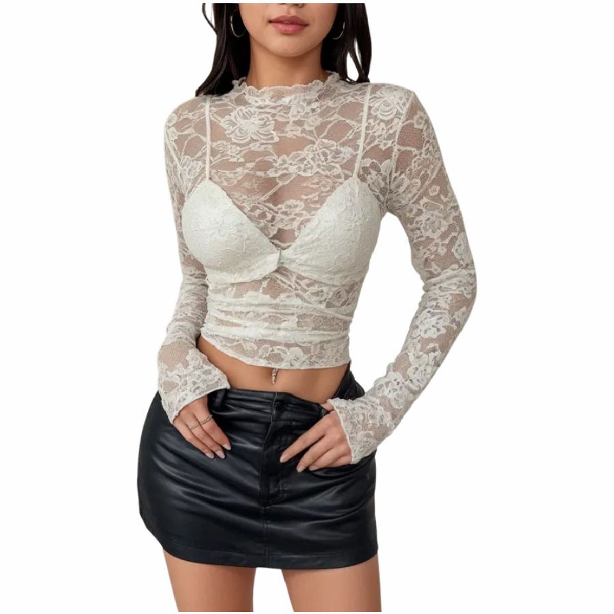 RAINBOW MODA - Blusa Encaje Mujer Manga Larga Elegante