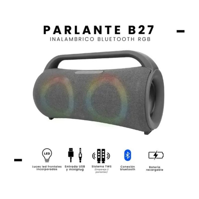 GENERICO - Parlante Bluetooth B27 Inalámbrico con Luces RGB USB Radio FM Negro