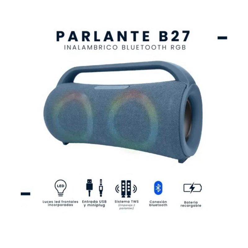 GENERICO - Parlante Bluetooth B27 Inalámbrico con Luces RGB USB Radio FM Azul