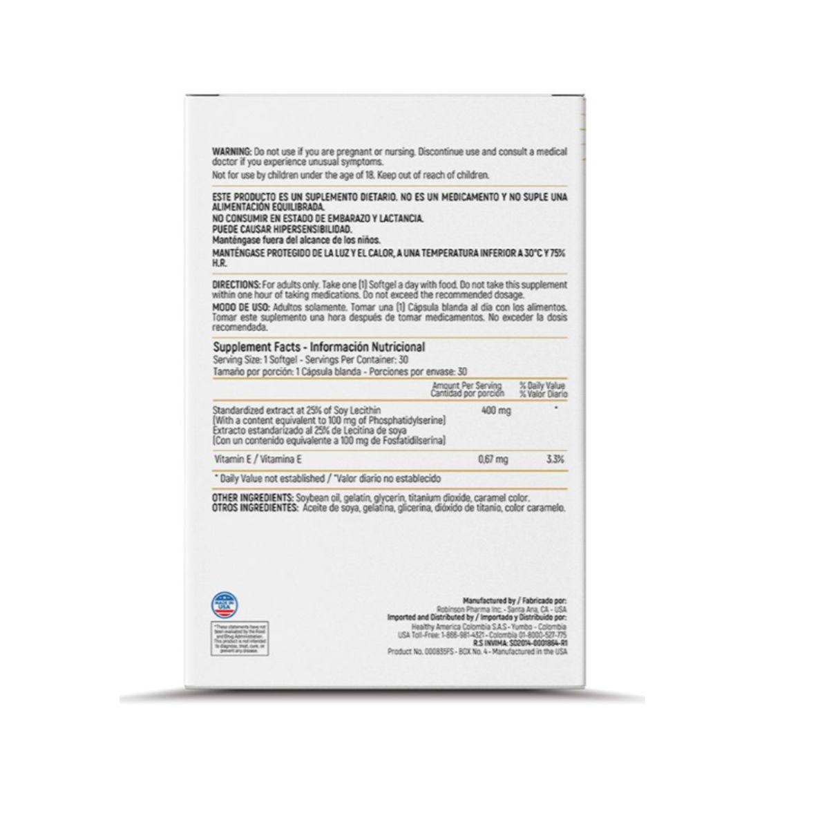 HEALTHY AMERICA - SUPLEMENTO NEURO SERINE ELITE X 30 CAPSULAS.