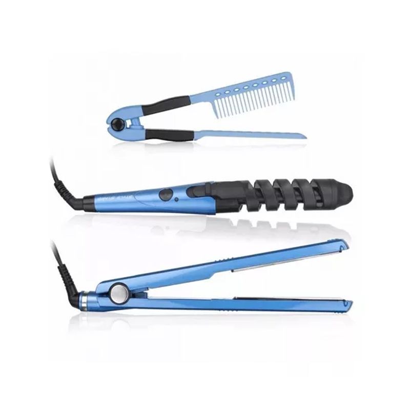 GENERICO - Combo Profesional 3 en 1 para el Cabello: Plancha Alisadora + Rizador + Peine - 450-3