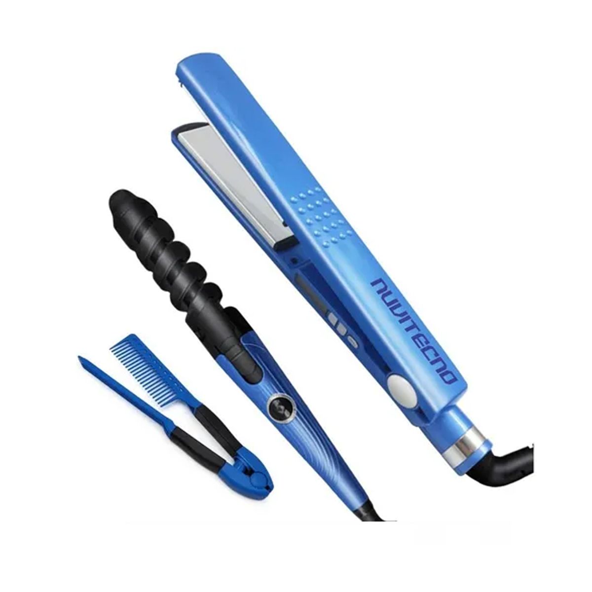 GENERICO - Combo Plancha, Peine Y Rizador Azul 110220v