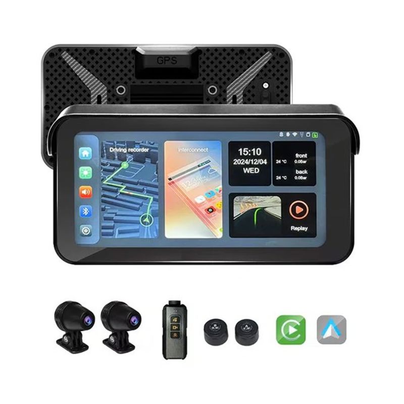 AMERICAN GENERICS - Pantalla CarPlay Android Auto Para Moto + Doble Cámara