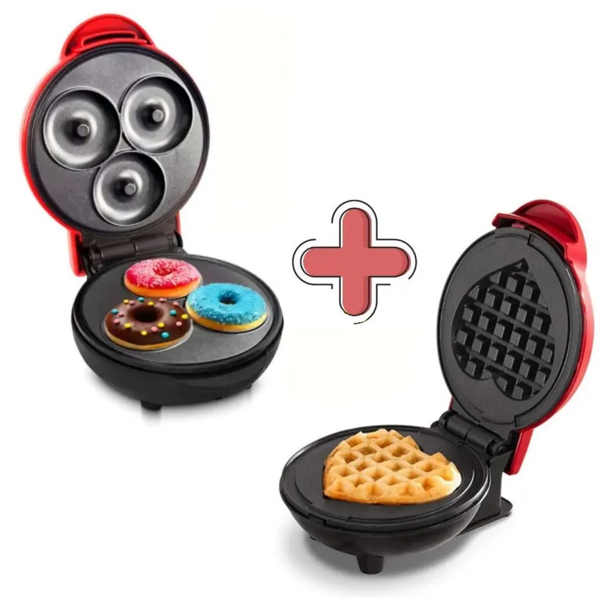 GENERICO - Combo máquina mini para donas  + mini waflera de corazón