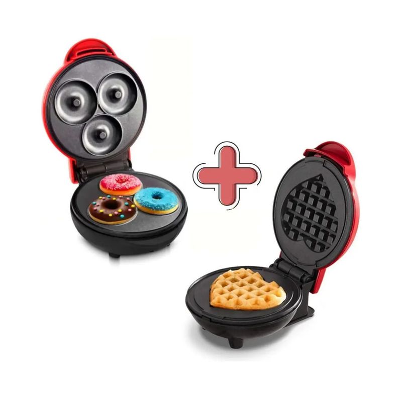 GENERICO - Combo máquina mini para donas  + mini waflera de corazón