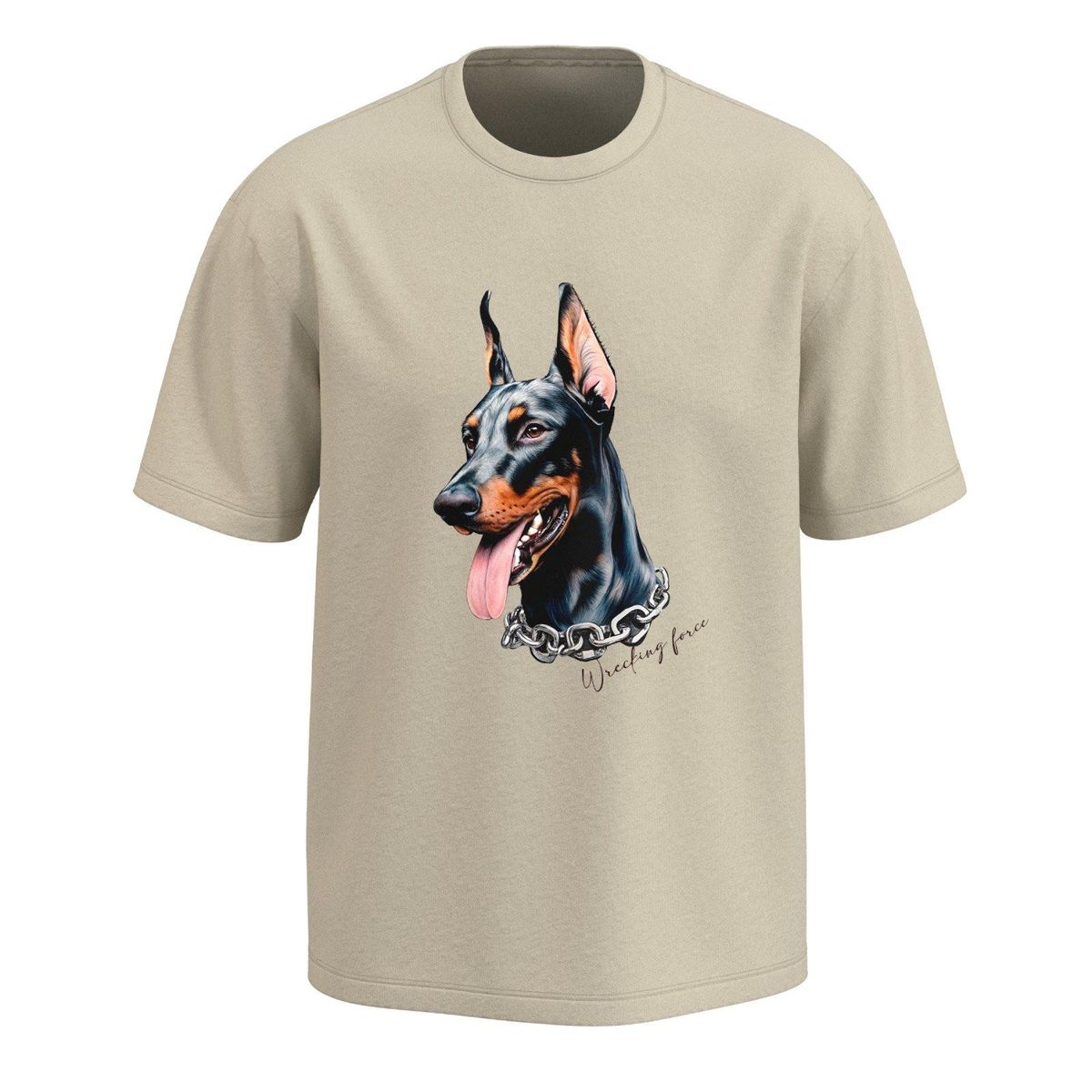 KOAJ - KOAJ Camiseta kaki cuello redondo con estampado de perro Hombre