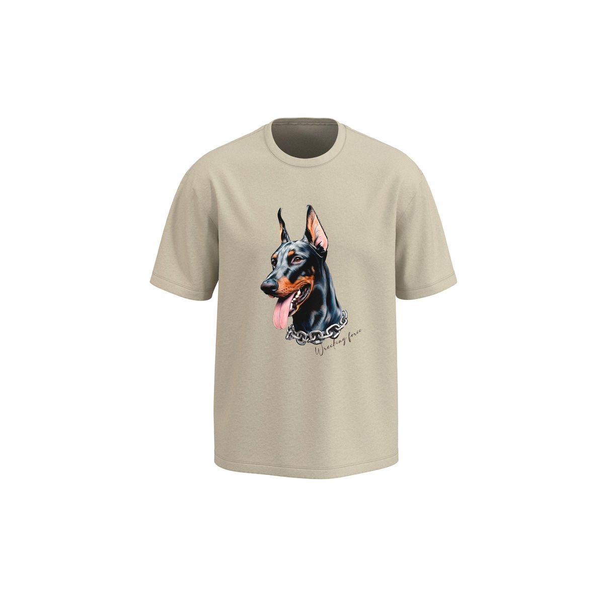 KOAJ - KOAJ Camiseta kaki cuello redondo con estampado de perro Hombre