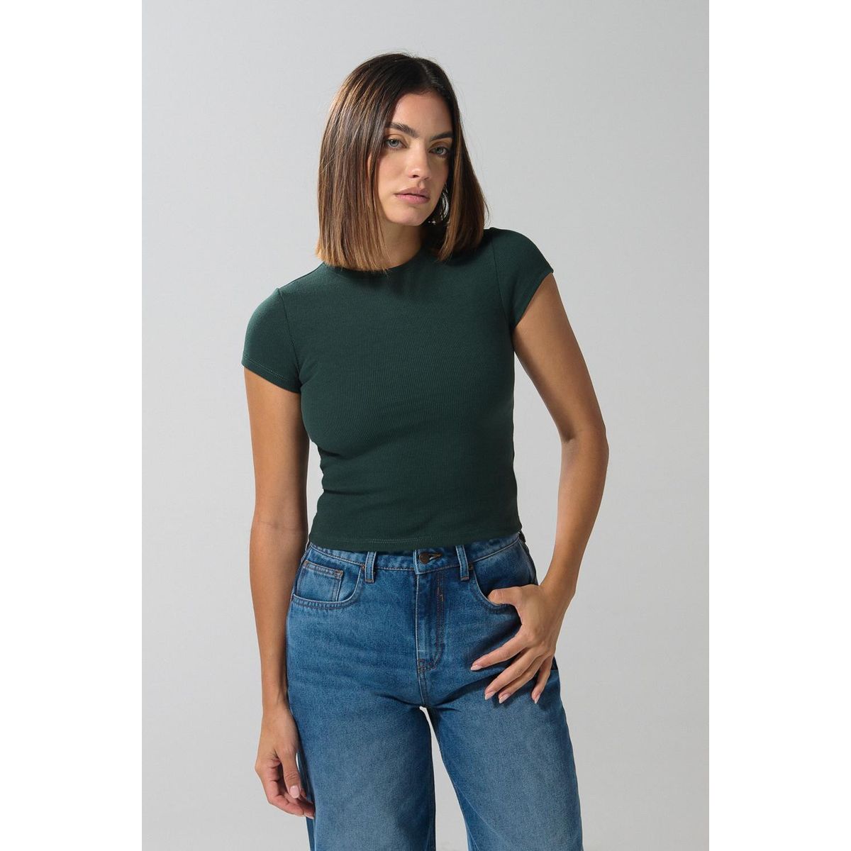 KOAJ - KOAJ Camiseta ajustada en rib unicolor con manga corta y tex Mujer