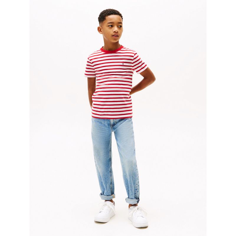 TOMMY HILFIGER - Camiseta roja Essential de cuello redondo Tommy Hilfiger