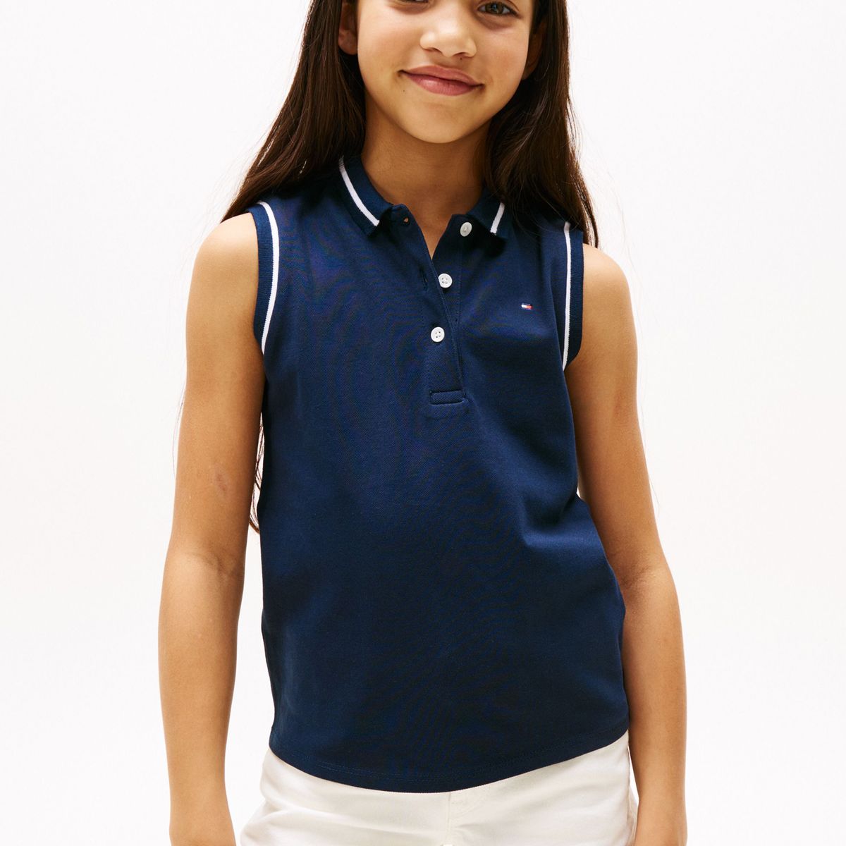 TOMMY HILFIGER - Polo azul sin mangas con cuello ribeteado Tommy Hilfiger