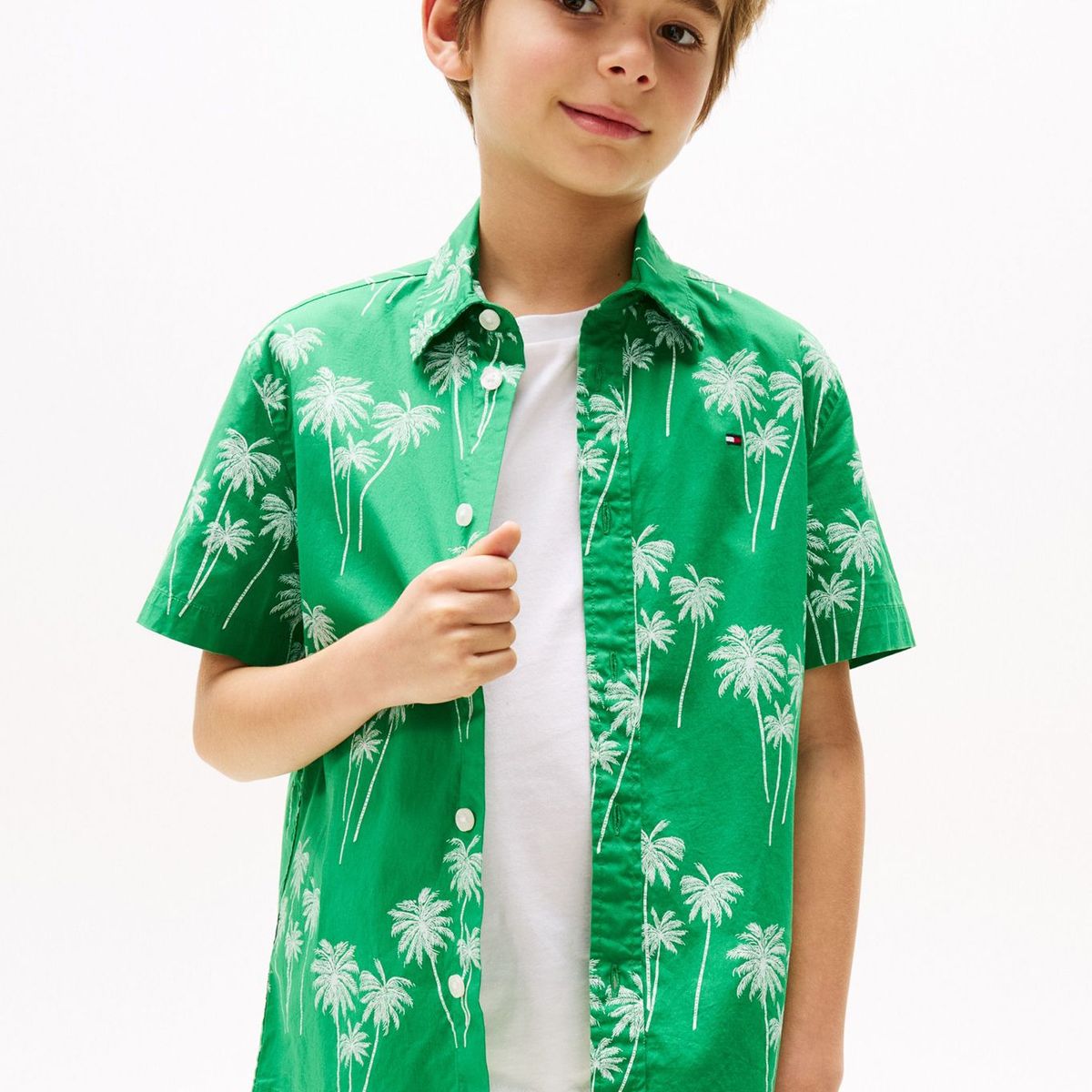 TOMMY HILFIGER - Camisa verde de manga corta con flores estampadas Tommy Hilfiger