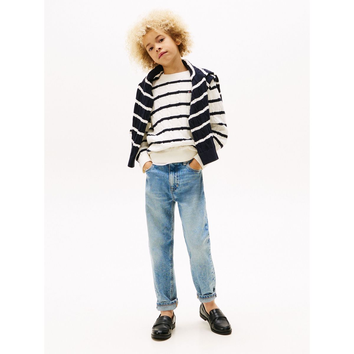 TOMMY HILFIGER - Saco De Rayas Tejido de Punto Trenzado Para Niño Tommy Hilfiger