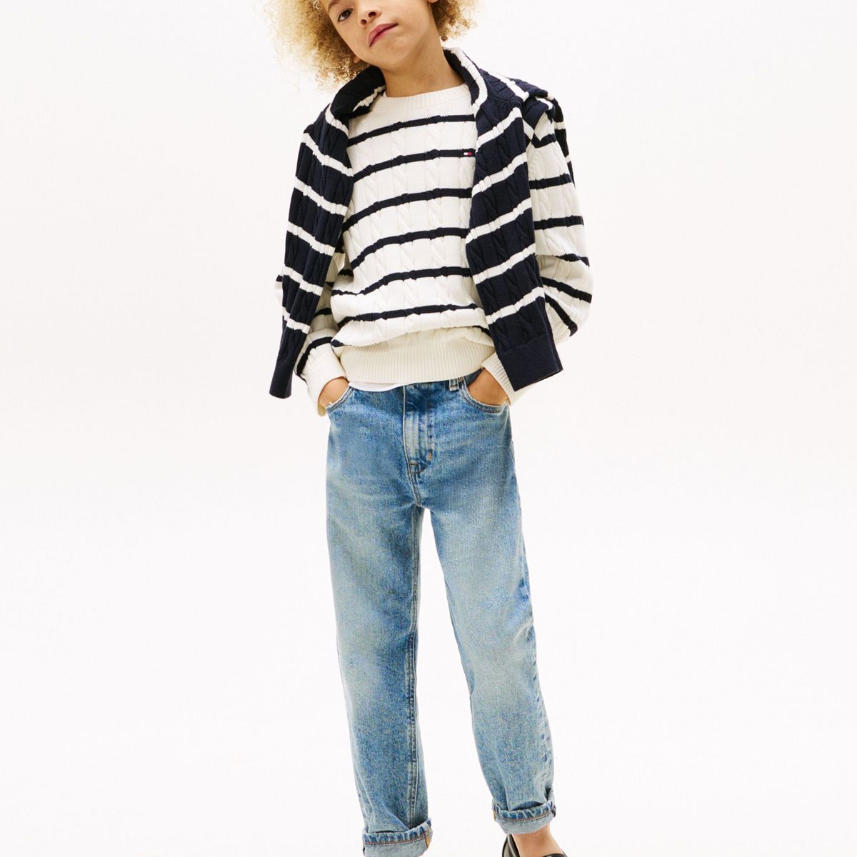 TOMMY HILFIGER - Saco De Rayas Tejido de Punto Trenzado Para Niño Tommy Hilfiger