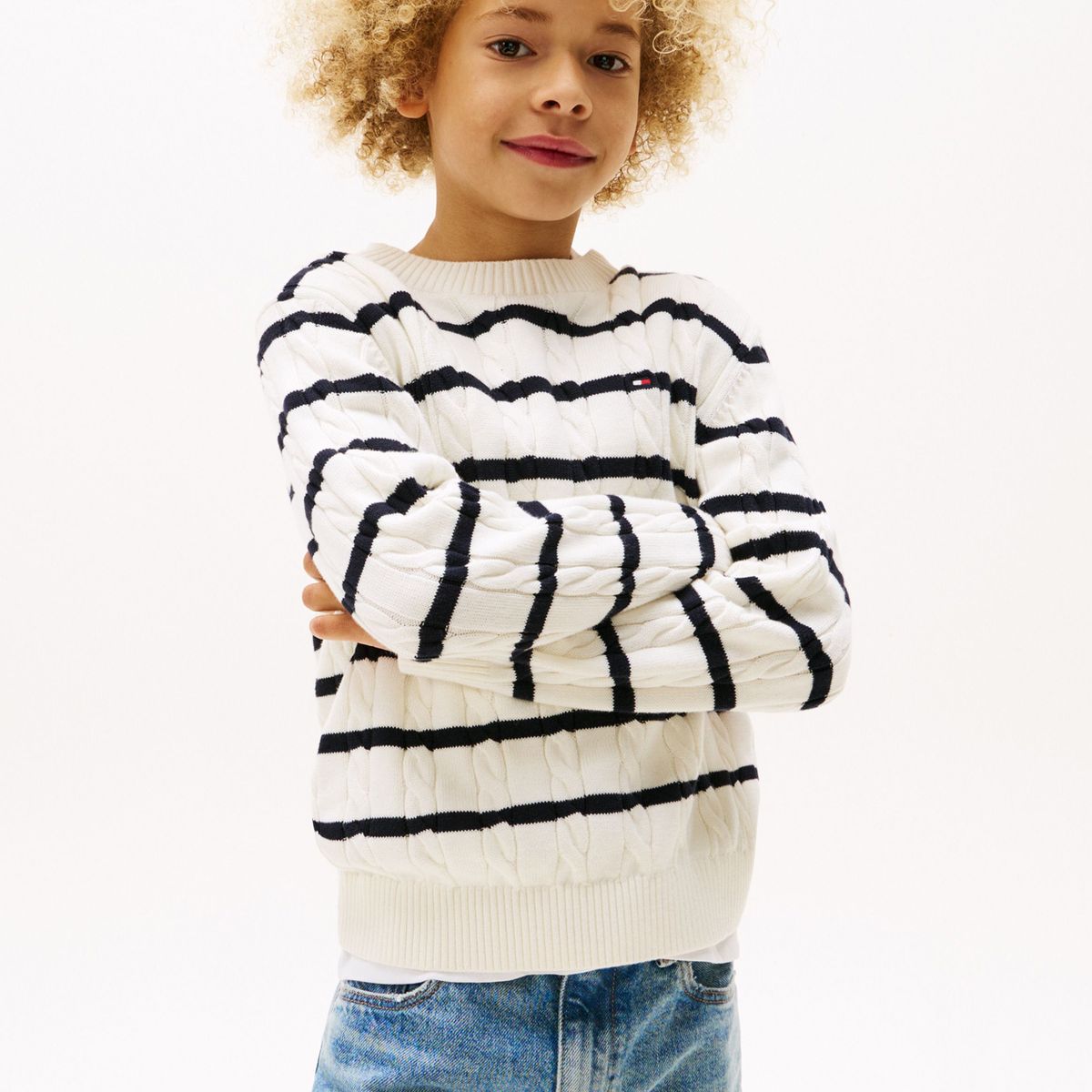 TOMMY HILFIGER - Saco De Rayas Tejido de Punto Trenzado Para Niño Tommy Hilfiger