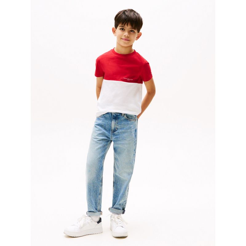 TOMMY HILFIGER - Camiseta roja de cuello redondo color block Tommy Hilfiger